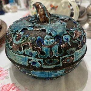 Chinese cloisonné enamel pumpkin Blue and Brown Decorative Art Piece